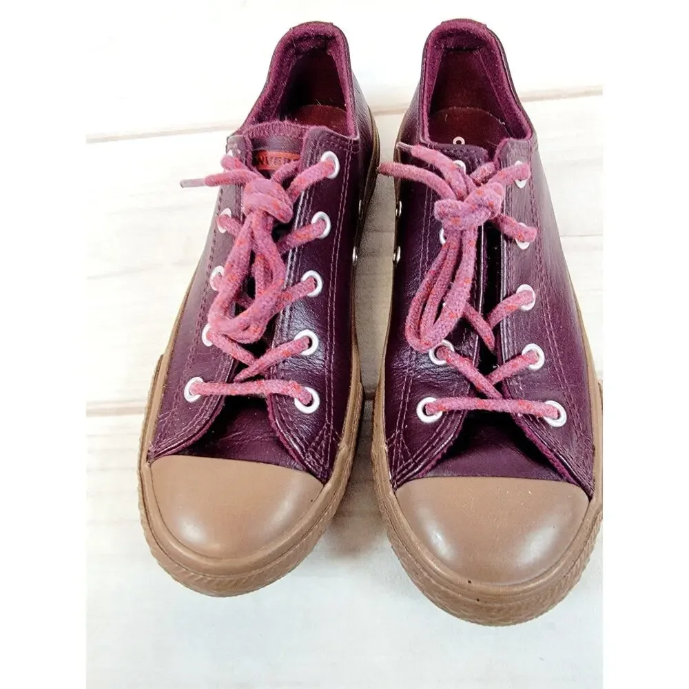 Converse Chuck Taylor All Star Ox Fashion Leather Sneakers Youth Size 3 Burgandy